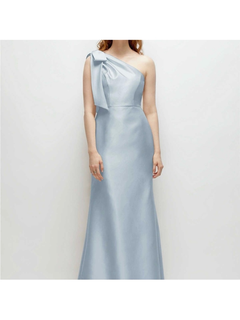 Alfred Sung One-Shoulder Light Blue Satin dress gown 6 R